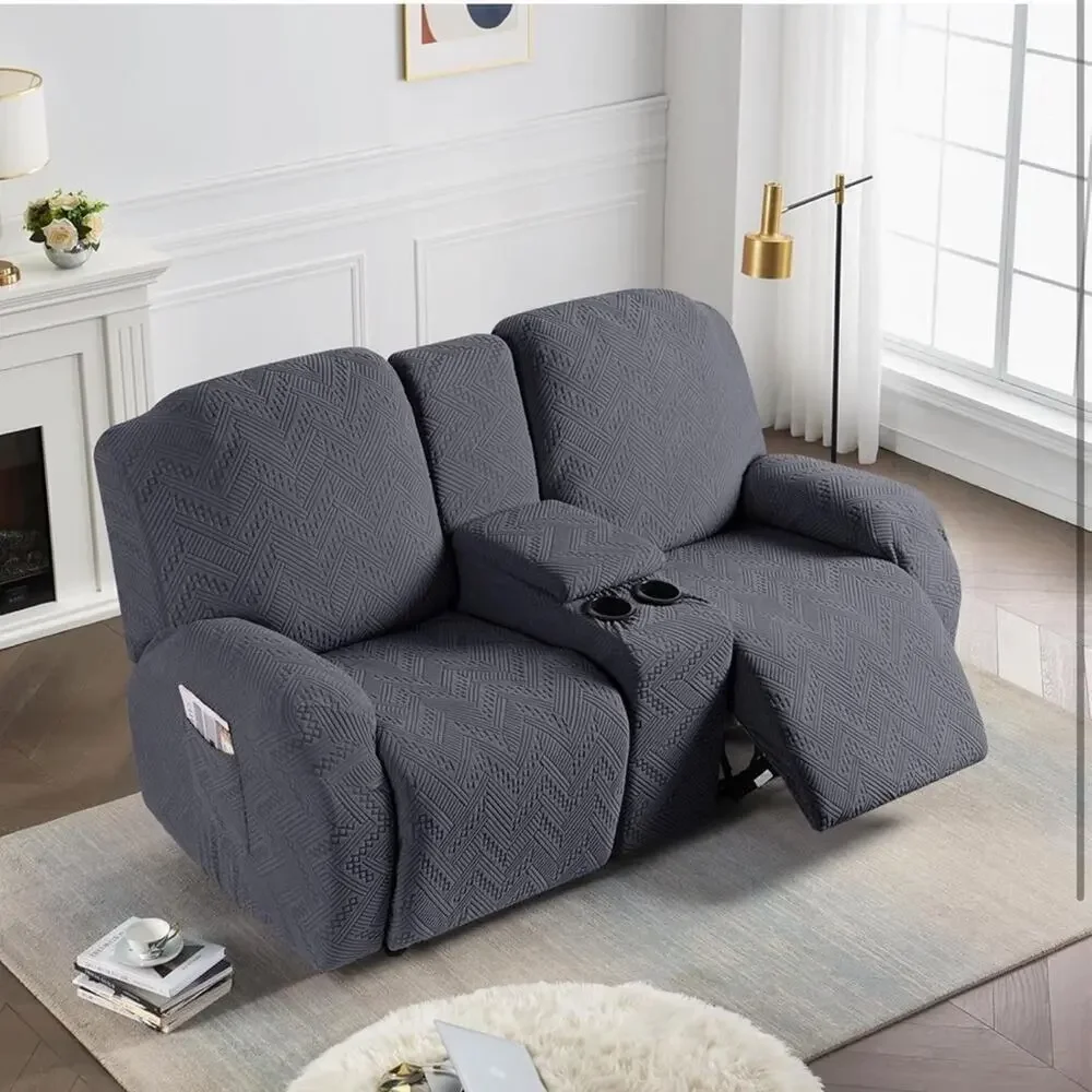 Stretch Recliner Loveseat Sofa Covers Console Pockets, 4-Pieces Reclining